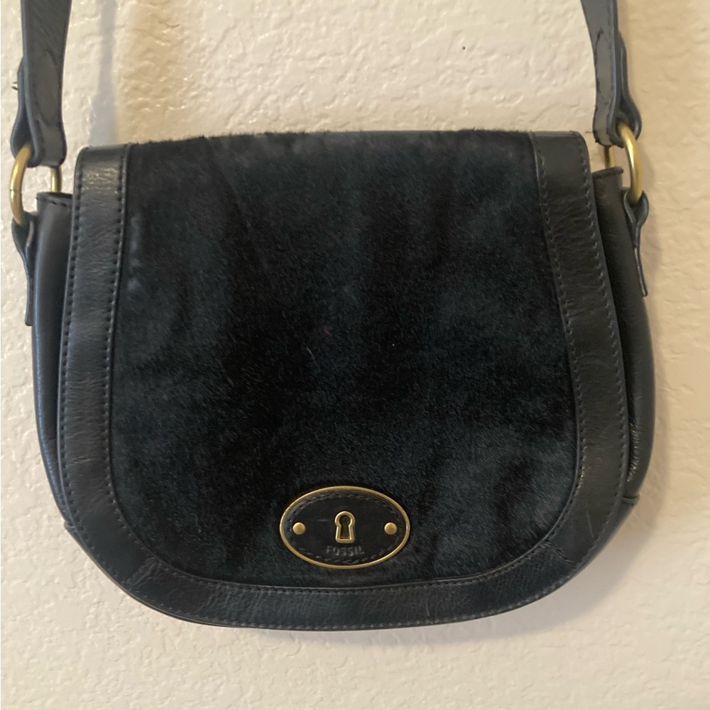 Fossil Black Suede and Leather Crossbody Bag